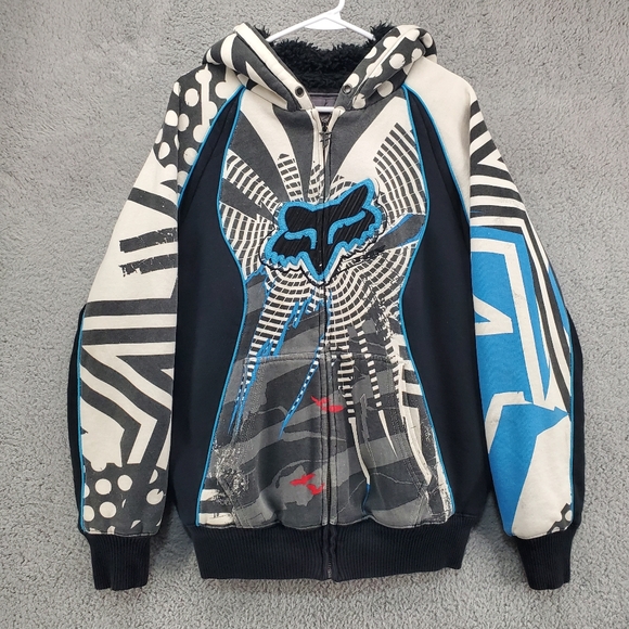Fox Racing Sasquatch Hoodie Jacket Mens Large Zip Up Fur Y2K